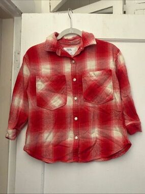 Zara Kids Red and White Plaid Button-Down Shirt